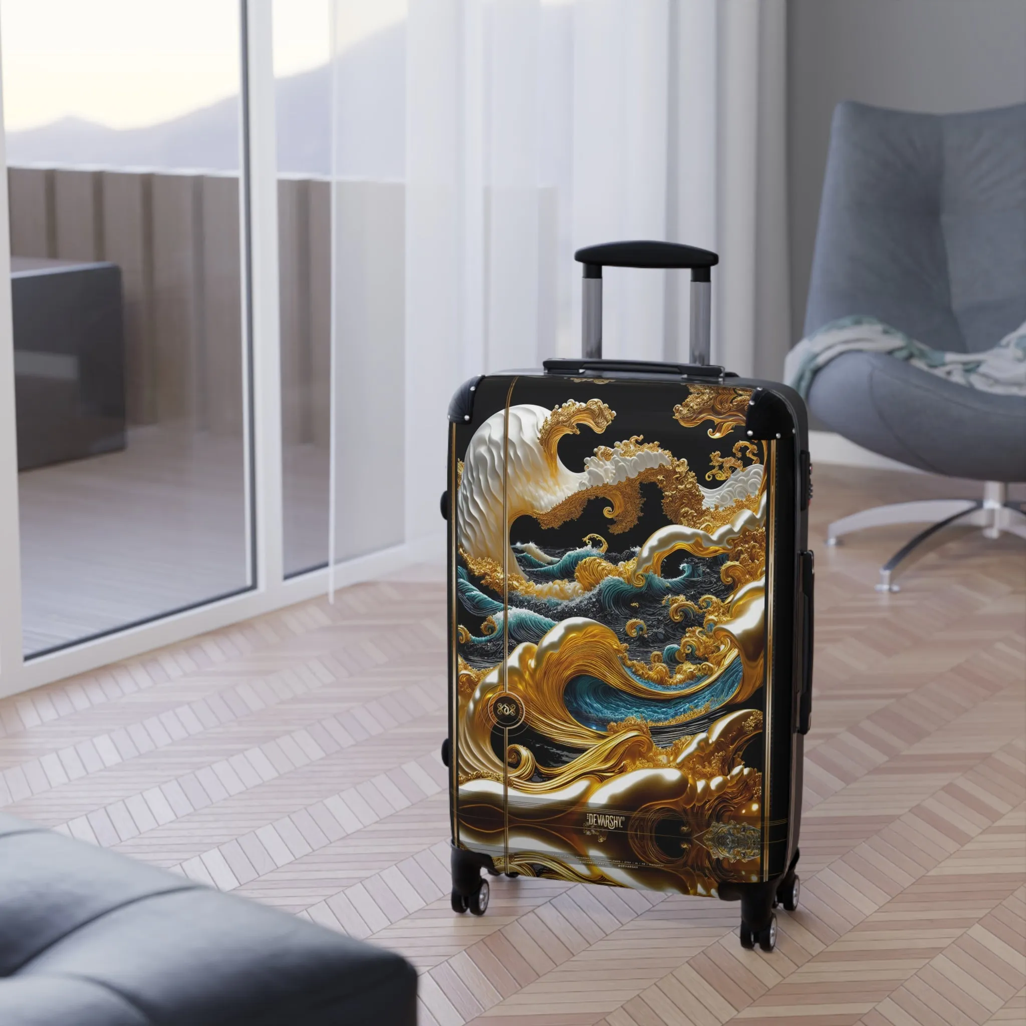 Golden Waves Suitcase Decorative Travel Luggage Carry-on Suitcase Premium Hard Shell Suitcase on Wheels | X3351A