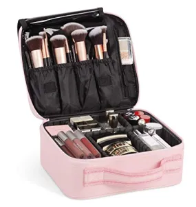 INOVERA (LABEL) Nylon Professional Cosmetic Makeup Kit Storage Organizer Travel Toiletry Vanity Bag with Adjustable Compartment, 26l x 23b x 9h cm (Rose Gold - Nylon)