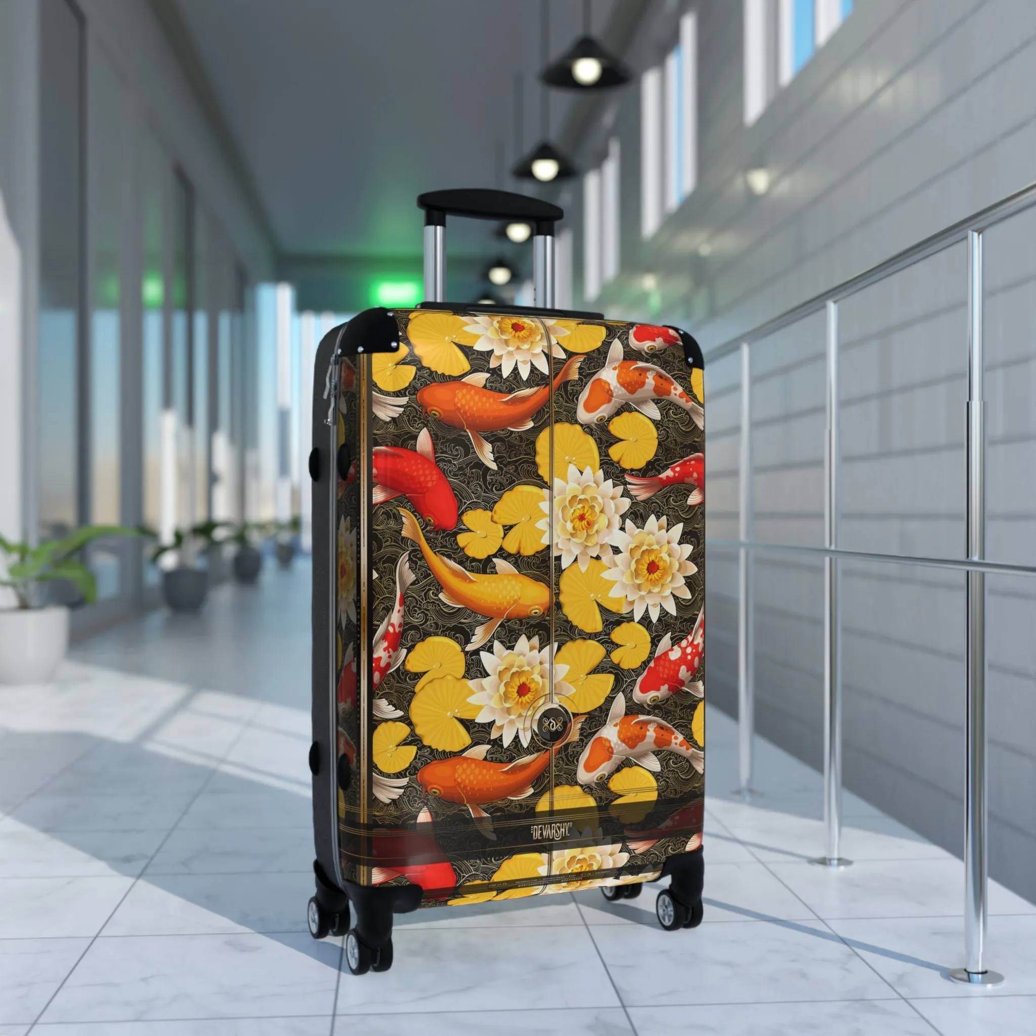 Japanese Koi Fish Suitcase Carry-on Suitcase Fish and Floral Luggage Hard Shell Suitcase | D20017