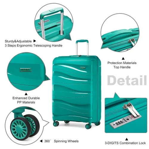 Kono 24 Inch Lightweight Polypropylene Hard Shell Suitcase with TSA Lock - Teal | Durable Travel Luggage