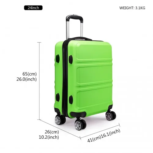 Kono ABS 24 Inch Sculpted Horizontal Design Suitcase - Green | Durable, Lightweight, TSA Lock, 360° Wheels