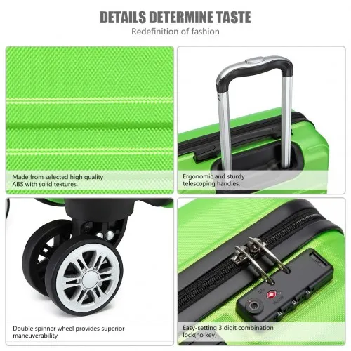 Kono ABS 24 Inch Sculpted Horizontal Design Suitcase - Green | Durable, Lightweight, TSA Lock, 360° Wheels