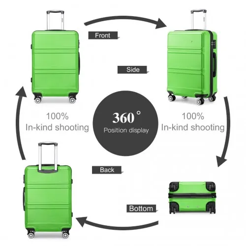 Kono ABS 24 Inch Sculpted Horizontal Design Suitcase - Green | Durable, Lightweight, TSA Lock, 360° Wheels