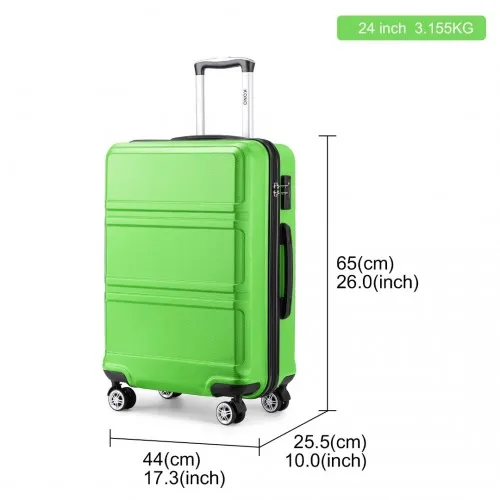 Kono ABS 24 Inch Sculpted Horizontal Design Suitcase - Green | Durable, Lightweight, TSA Lock, 360° Wheels