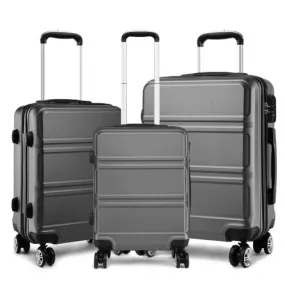 Kono ABS Sculpted Horizontal Design 3 Piece Suitcase Set - Grey | Durable & Stylish Luggage