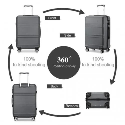 Kono ABS Sculpted Horizontal Design 3 Piece Suitcase Set - Grey | Durable & Stylish Luggage