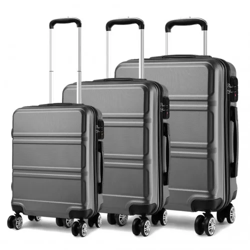 Kono ABS Sculpted Horizontal Design 3 Piece Suitcase Set - Grey | Durable & Stylish Luggage