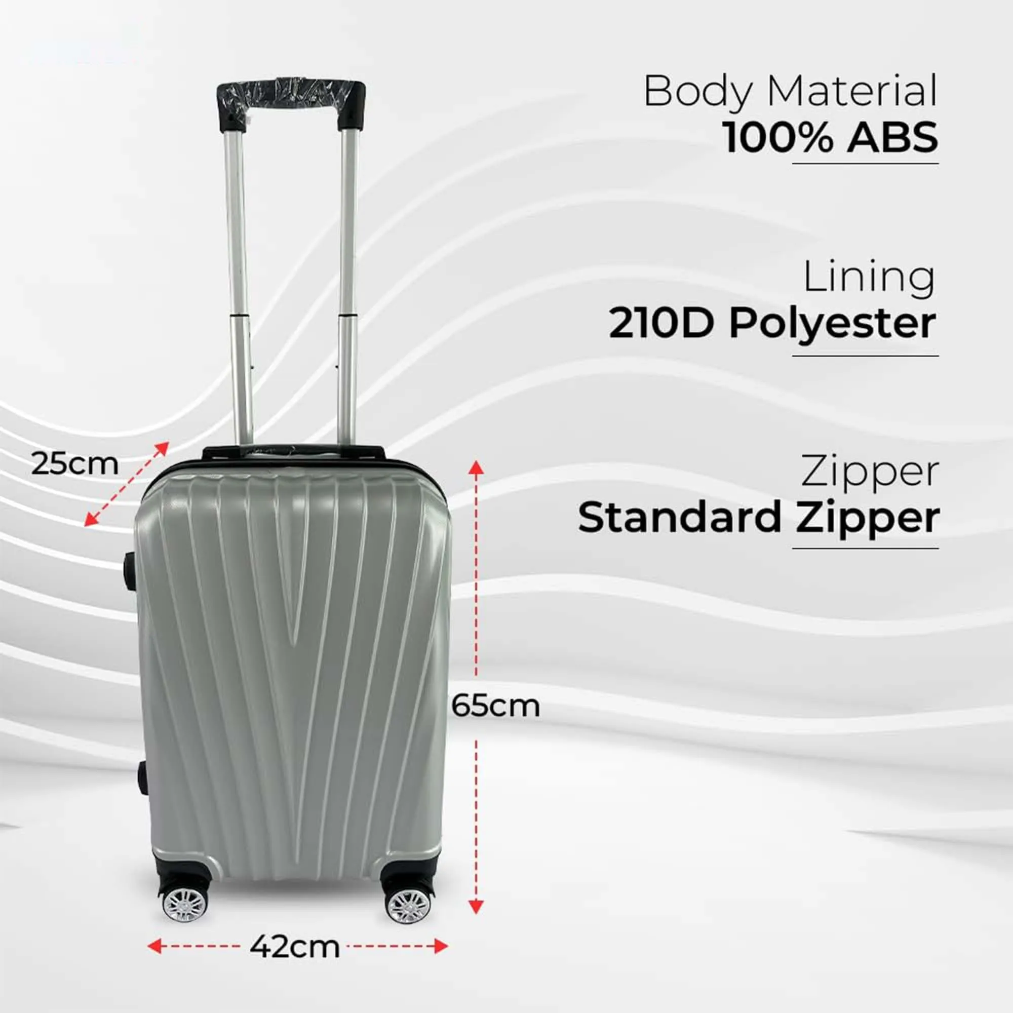 Kuber Industries 24inch Strong & Lightweight Cabin Trolley Bags with 360 Degree Rotating Wheels | Expandable Carry-On Cabin Luggage Suitcase | Bags for Travelling | 611024SIV-Silver