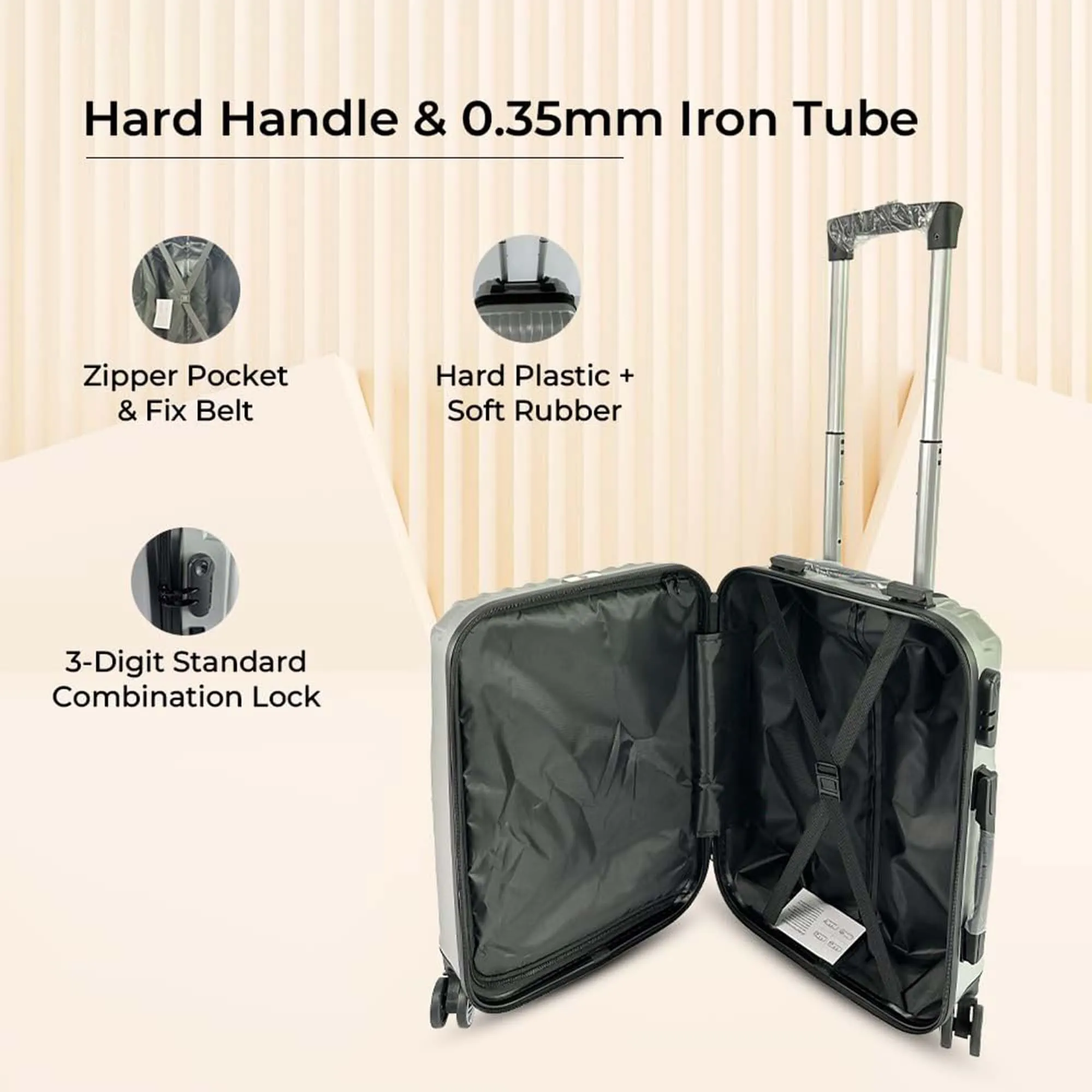 Kuber Industries 24inch Strong & Lightweight Cabin Trolley Bags with 360 Degree Rotating Wheels | Expandable Carry-On Cabin Luggage Suitcase | Bags for Travelling | 611024SIV-Silver