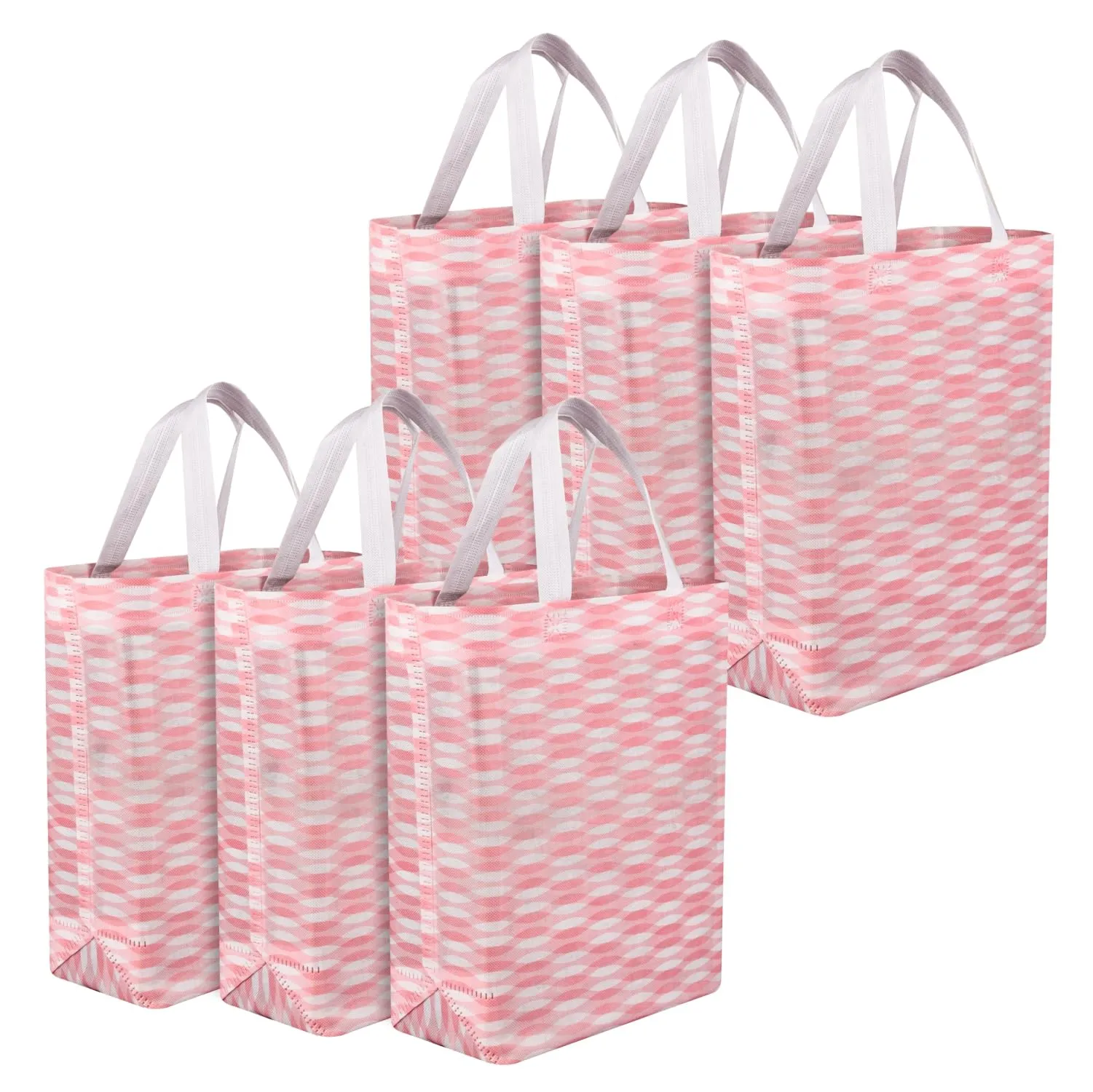 Kuber Industries Shopping Handbag | Grocery Handbag | Shopping Bag | Grocery Shopping Bag | Reusable Shopping Bags | Vegetable Bag | Zig-Zag Carry Bag | Pack of 6 | Pink