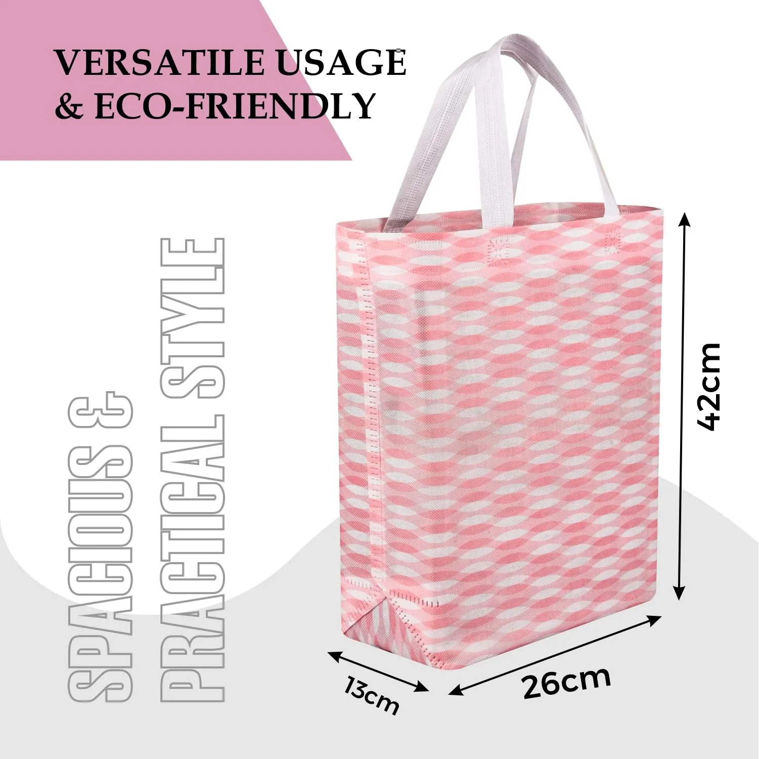 Kuber Industries Shopping Handbag | Grocery Handbag | Shopping Bag | Grocery Shopping Bag | Reusable Shopping Bags | Vegetable Bag | Zig-Zag Carry Bag | Pack of 6 | Pink