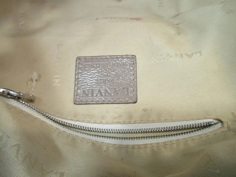 LANVIN Patent Taupe Carry All Handbag with Silver Hardware