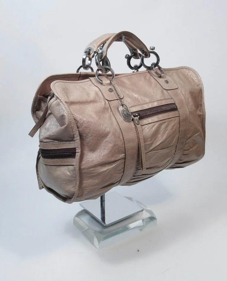 LANVIN Patent Taupe Carry All Handbag with Silver Hardware