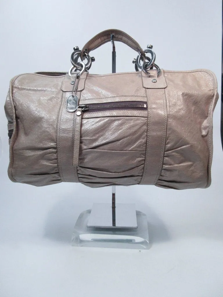 LANVIN Patent Taupe Carry All Handbag with Silver Hardware