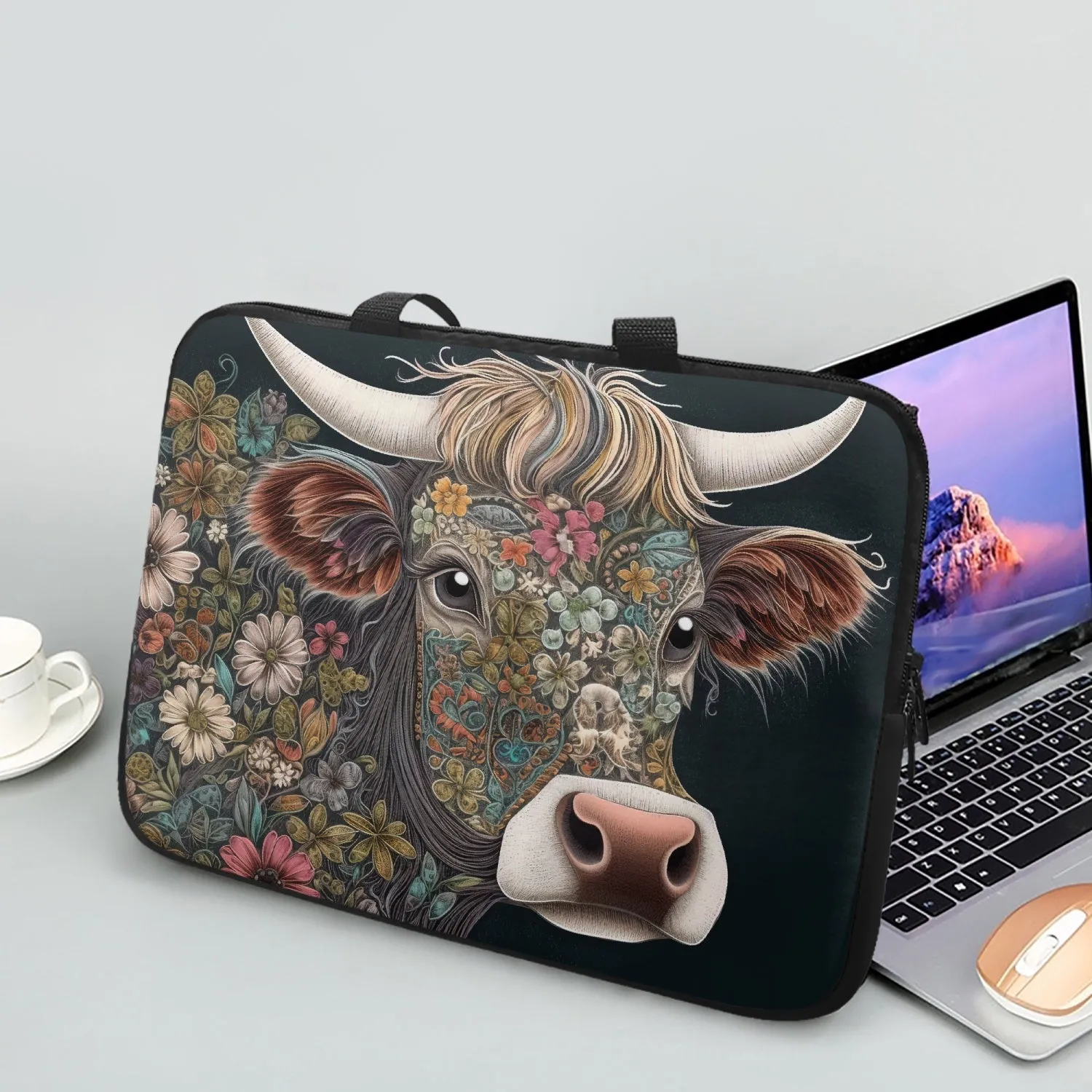 Laptop Sleeve with handles - Highland Cow