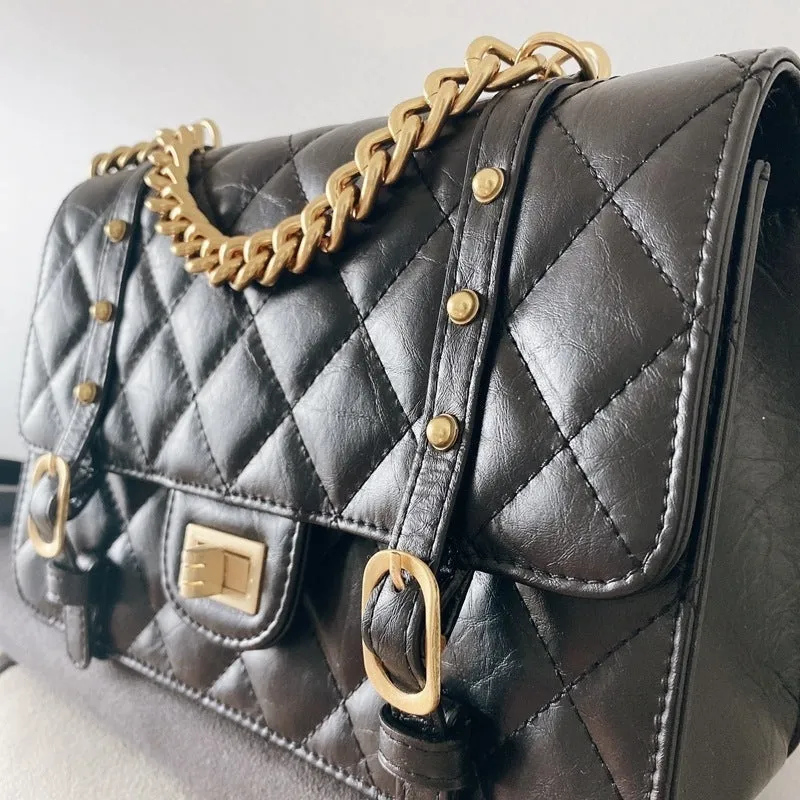 Leather Quilted postman Cross Body Chain Bag