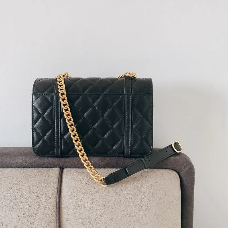 Leather Quilted postman Cross Body Chain Bag