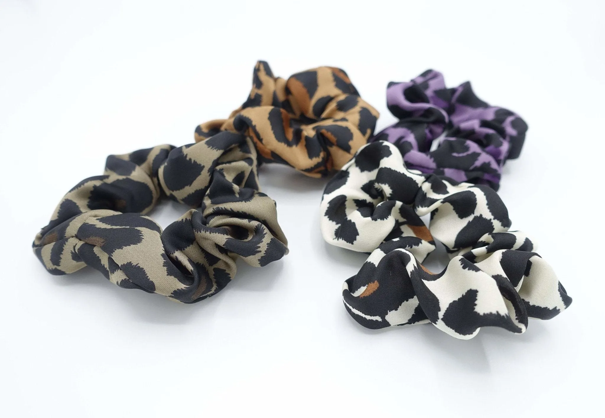 leopard print scrunchies set satin hair elastic woman hair accessories