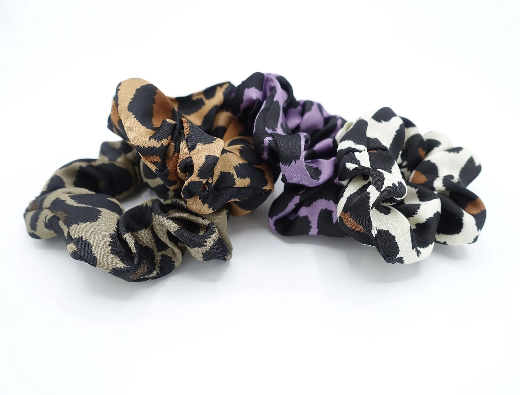 leopard print scrunchies set satin hair elastic woman hair accessories