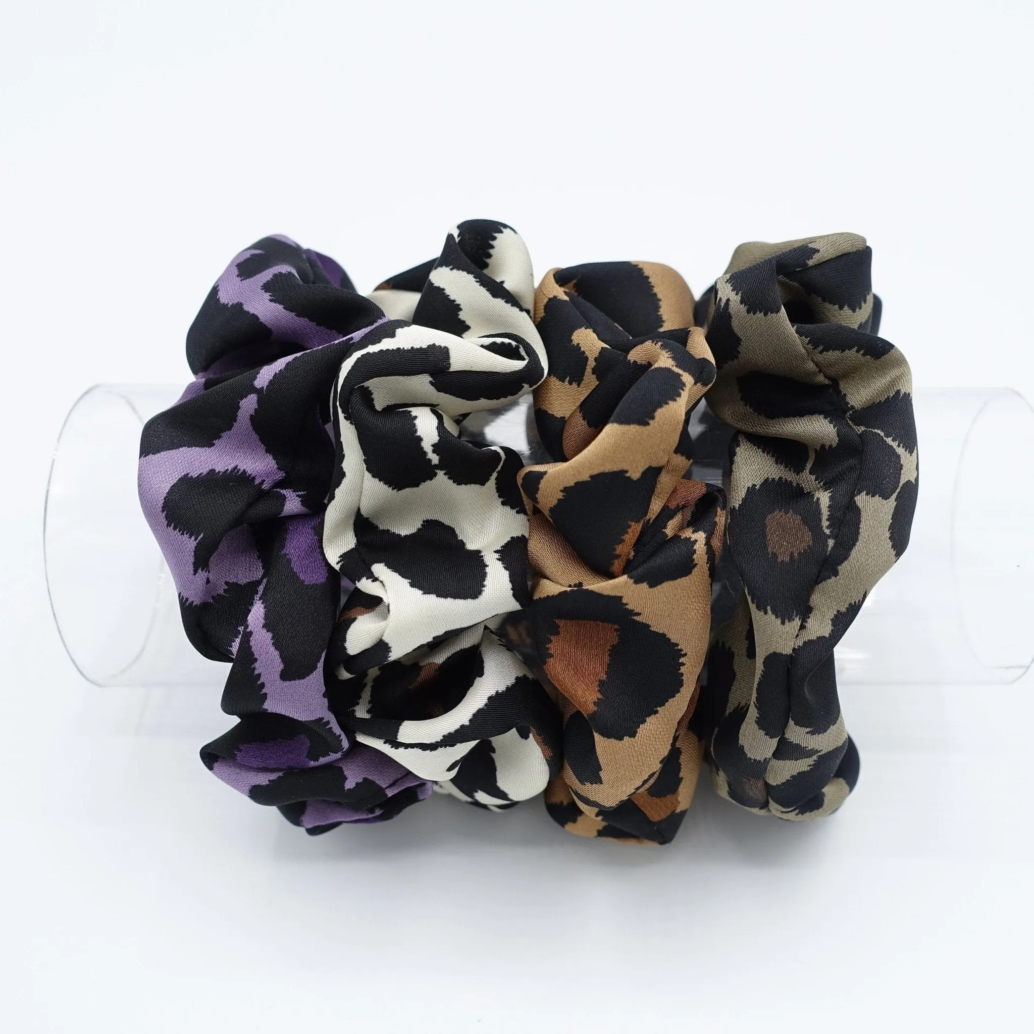 leopard print scrunchies set satin hair elastic woman hair accessories