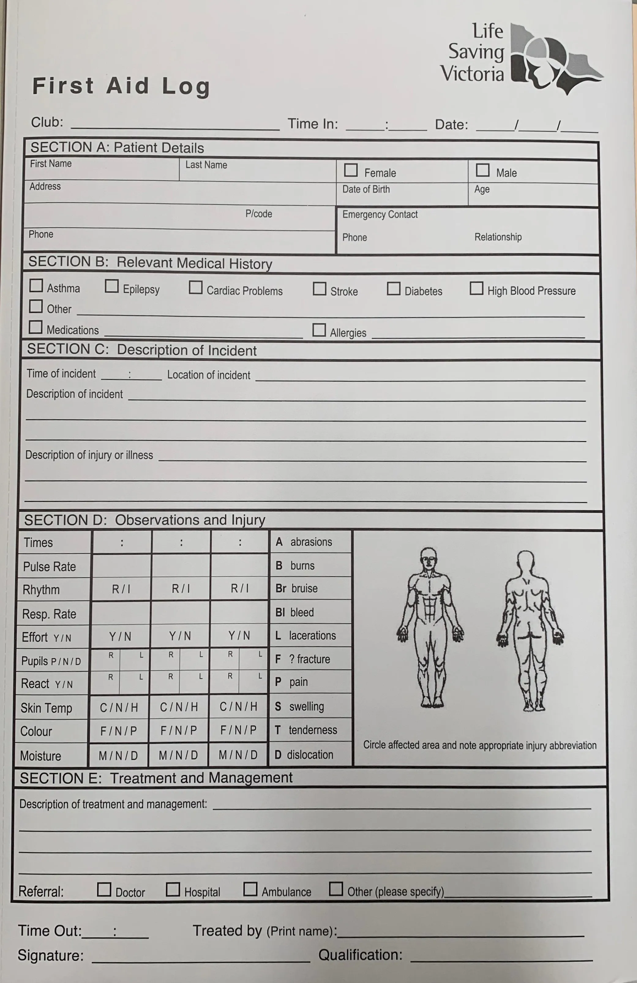 Log Book - LSV First Aid Log