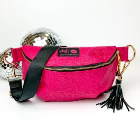 Makeup Junkie | MJ Dream Sidekick with Adjustable Strap in Hot Pink Tooled Print