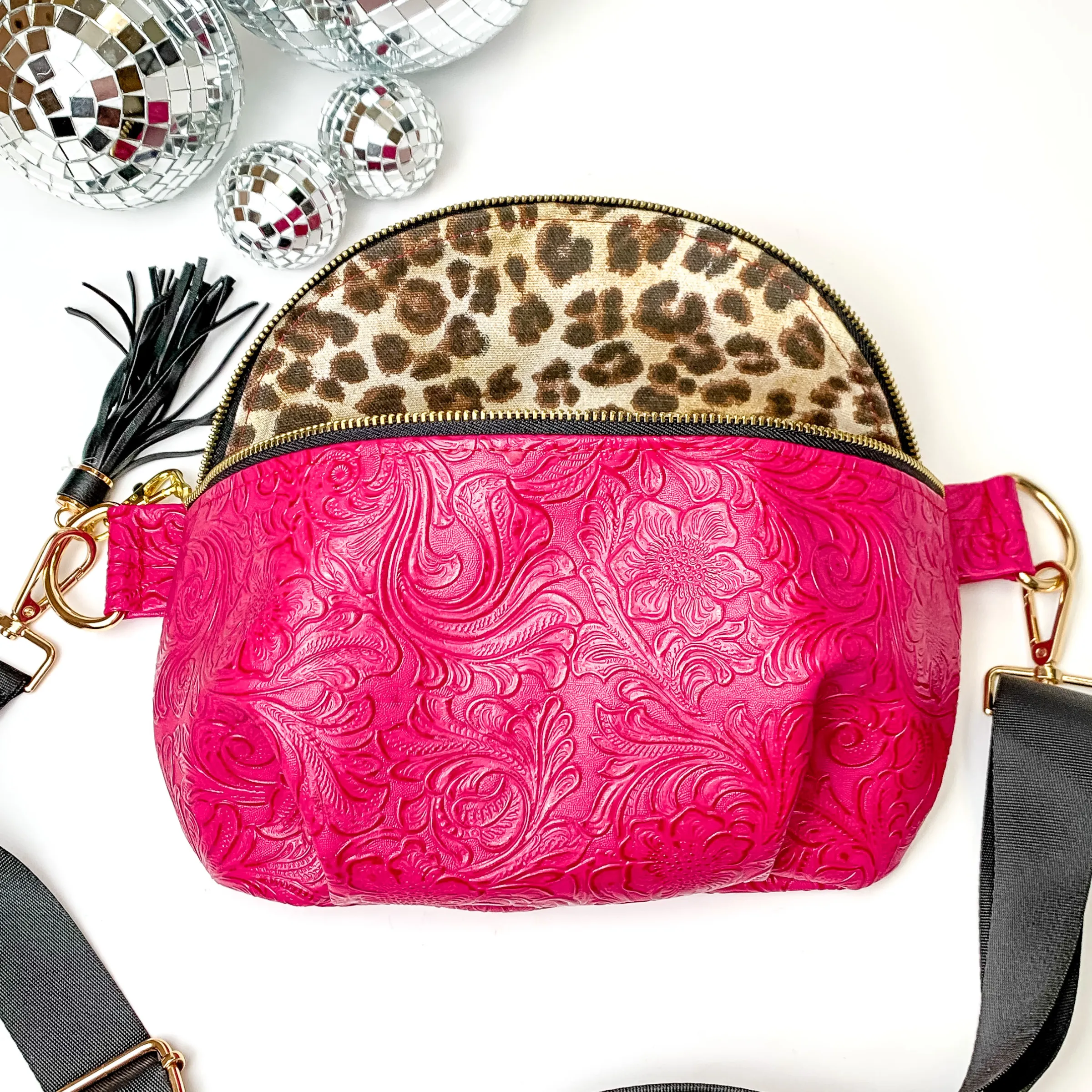 Makeup Junkie | MJ Dream Sidekick with Adjustable Strap in Hot Pink Tooled Print