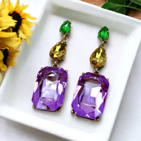 Mardi Gras Earrings - Mardi Gras Ball, Rhinestone Earrings, New Orleans, NOLA, Purple Green Gold, Mardi Gras Jewelry, Parade Outfit