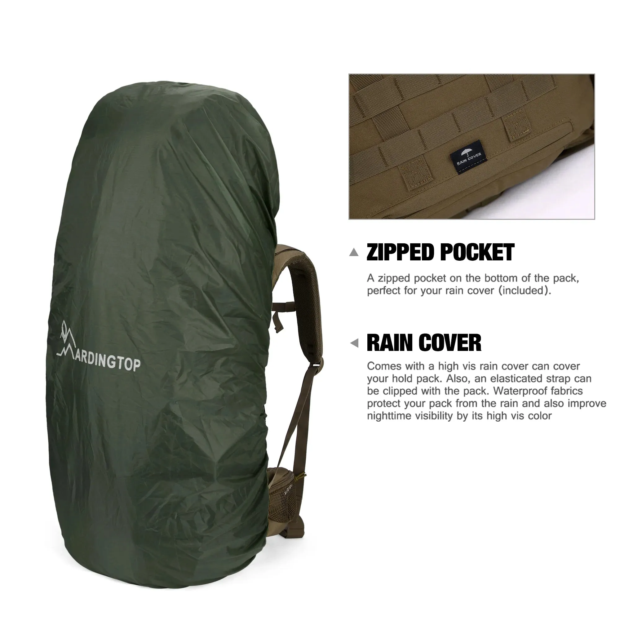 Mardingtop 65L Molle Hiking Internal Frame Backpacks with Rain Cover