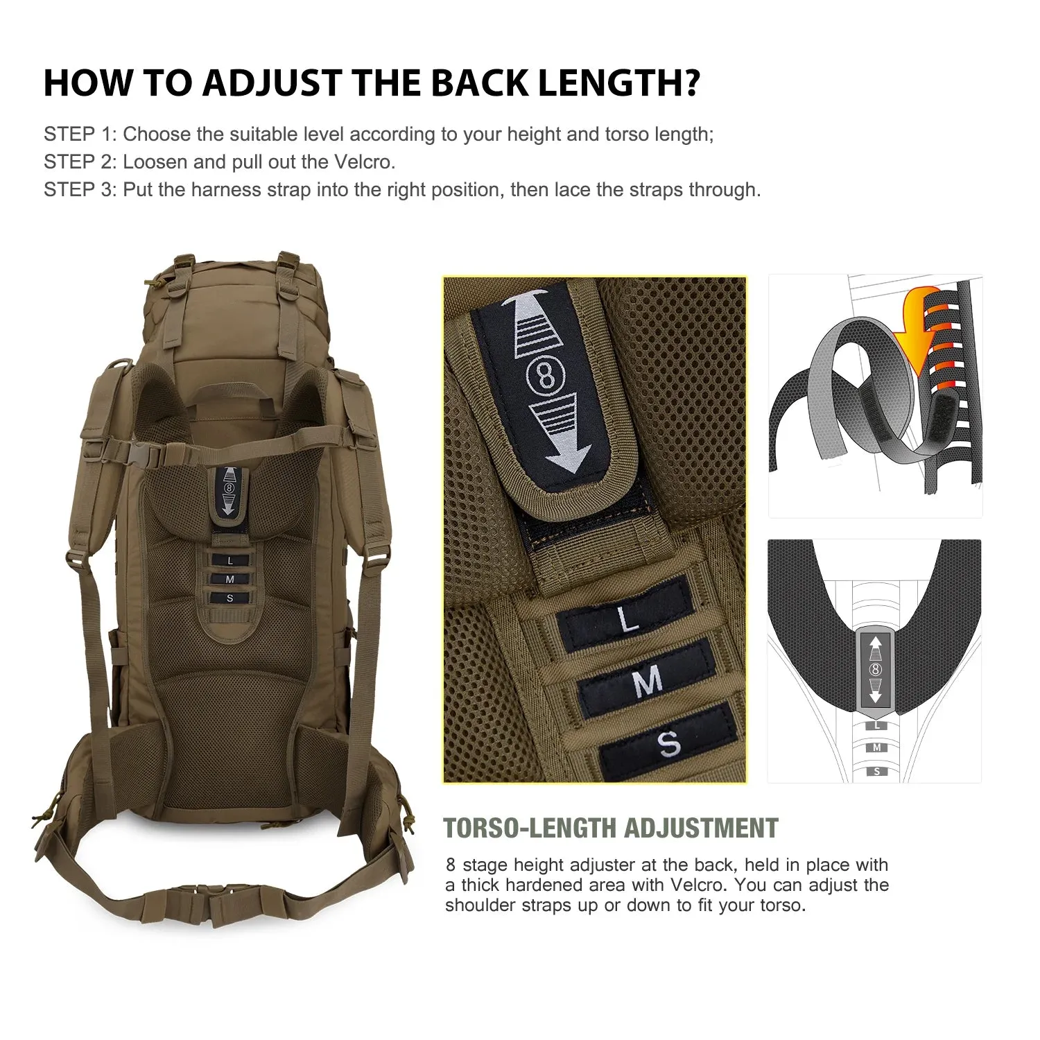 Mardingtop 65L Molle Hiking Internal Frame Backpacks with Rain Cover