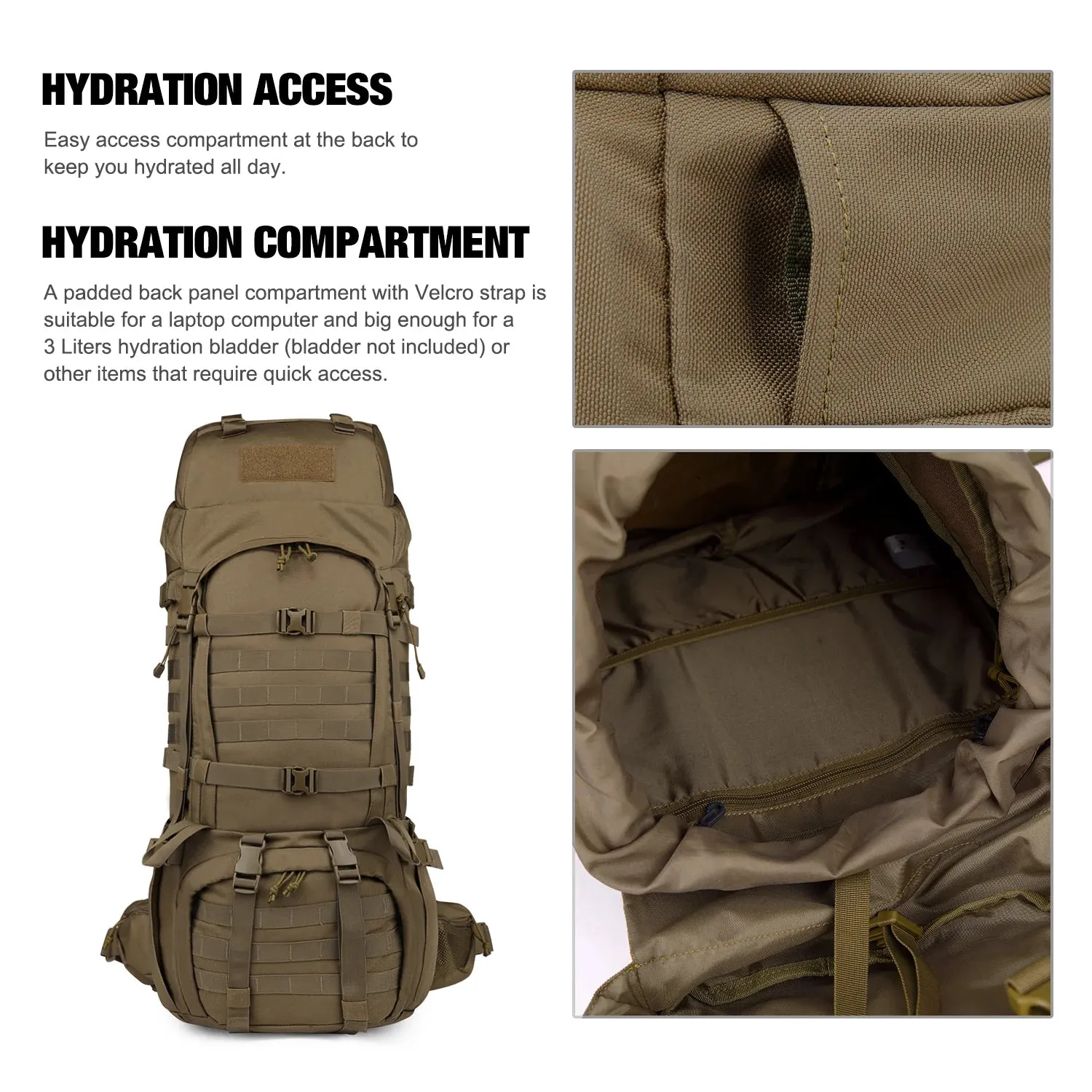 Mardingtop 65L Molle Hiking Internal Frame Backpacks with Rain Cover