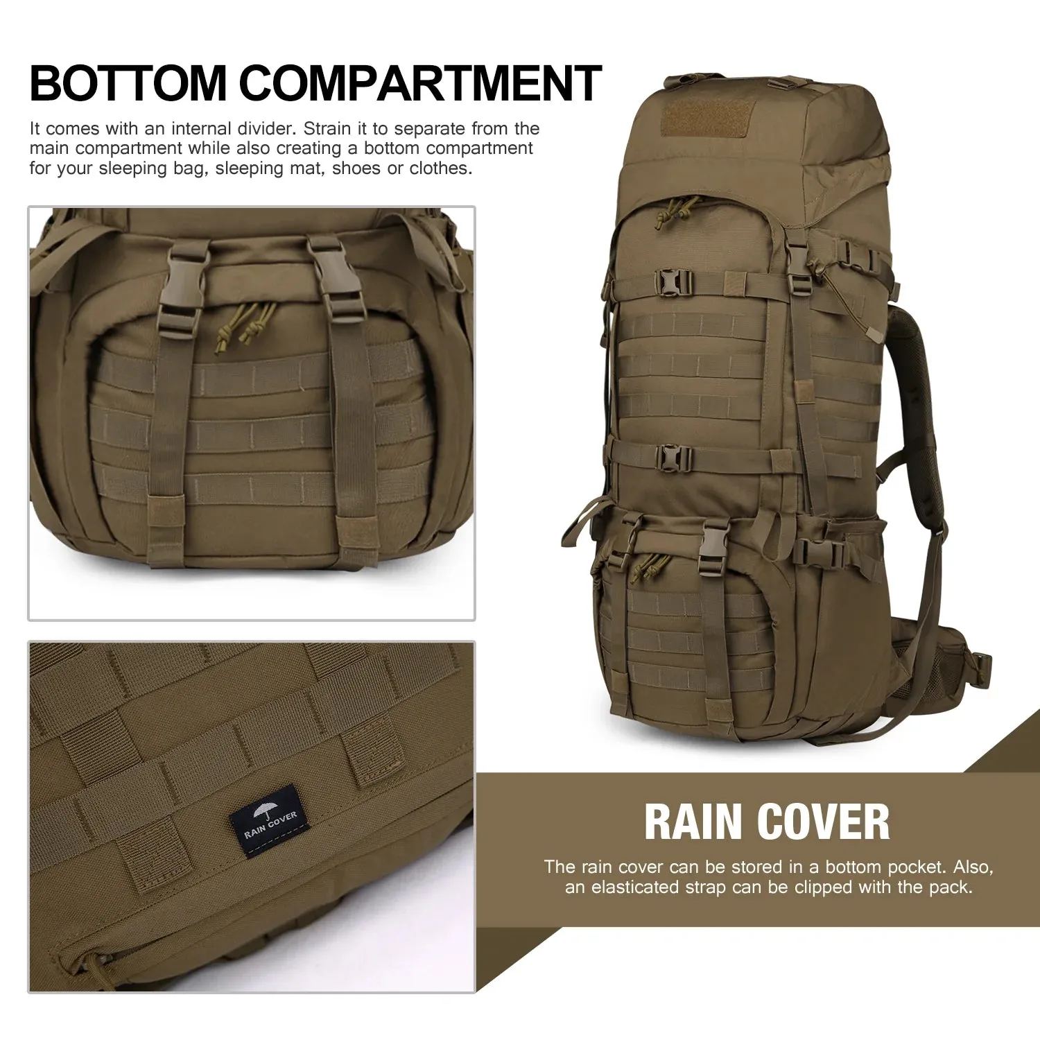 Mardingtop 65L Molle Hiking Internal Frame Backpacks with Rain Cover