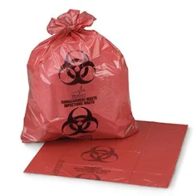 Medegen Medical Biohazardous Waste Bag, Thk 1.20mil, 33GL Capacity, 33" x 39" Red/Black