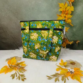 Medium Size Handbag Green with Botanical Graphic Prints