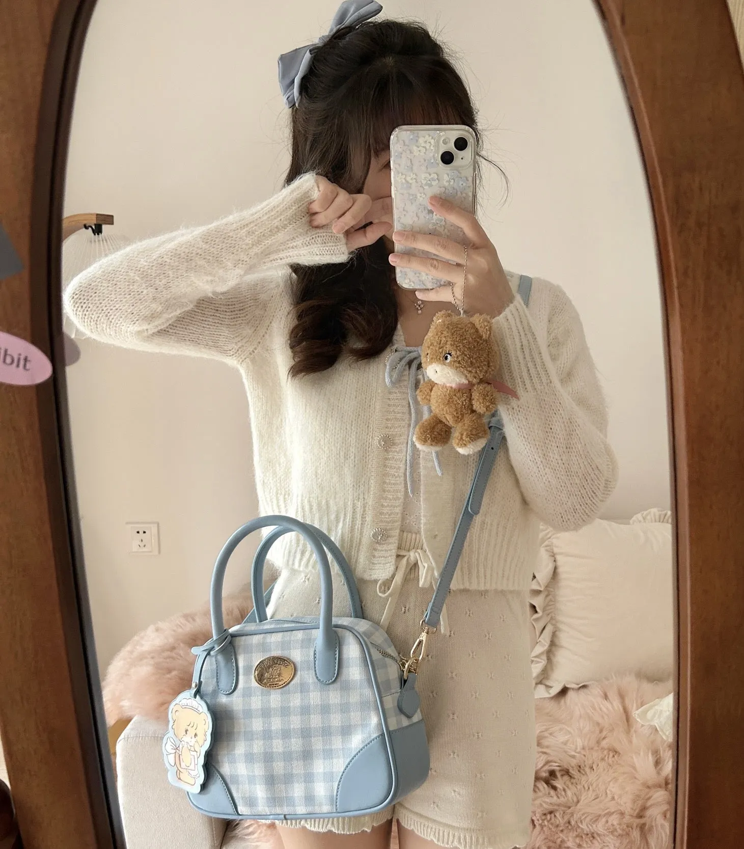 Mikko illustration Vintage Style Limited Edition Bag with Leather Keychain Bear Latte Dog Souffie Kitten Mousse Rabbit Cammy