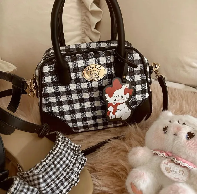 Mikko illustration Vintage Style Limited Edition Bag with Leather Keychain Bear Latte Dog Souffie Kitten Mousse Rabbit Cammy