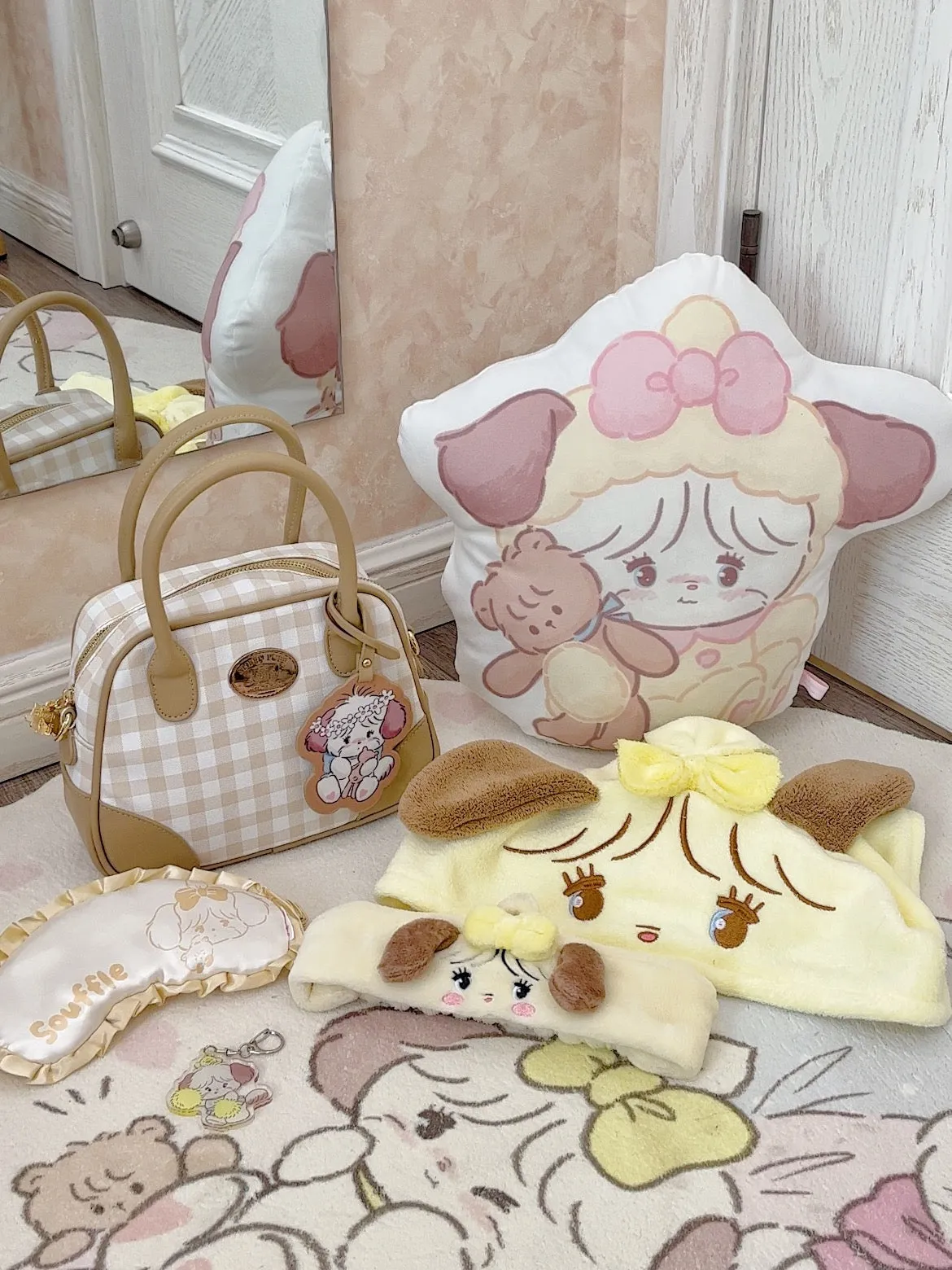 Mikko illustration Vintage Style Limited Edition Bag with Leather Keychain Bear Latte Dog Souffie Kitten Mousse Rabbit Cammy