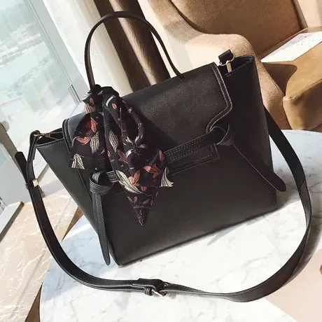 MILANIA BLACK HANDBAG PU LEATHER WITH SILK SCARF HANDLE