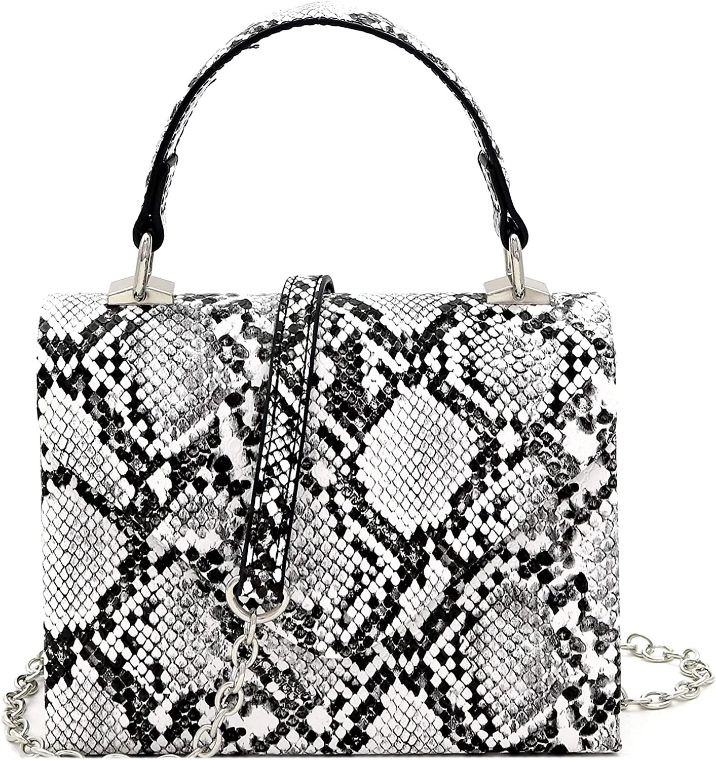 Mini Retro Silver Hardware Snake Black Box Flap leather Satchel Crossbody Handbag