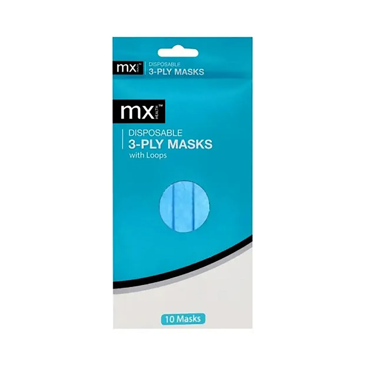 MX Health Face Mask 3 Ply Disposable Blue 10 Pack