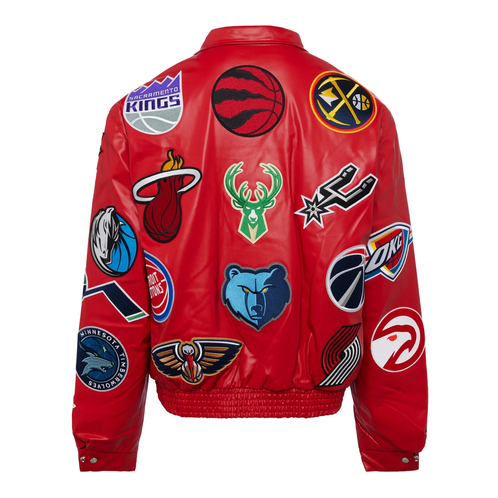 NBA COLLAGE VEGAN LEATHER JACKET Red