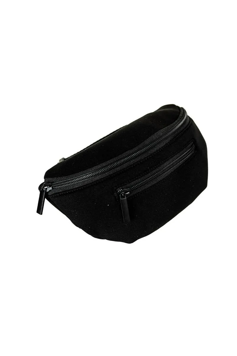 Neoprene in Black Youth Rebel Fanny Pack with Black Zipper