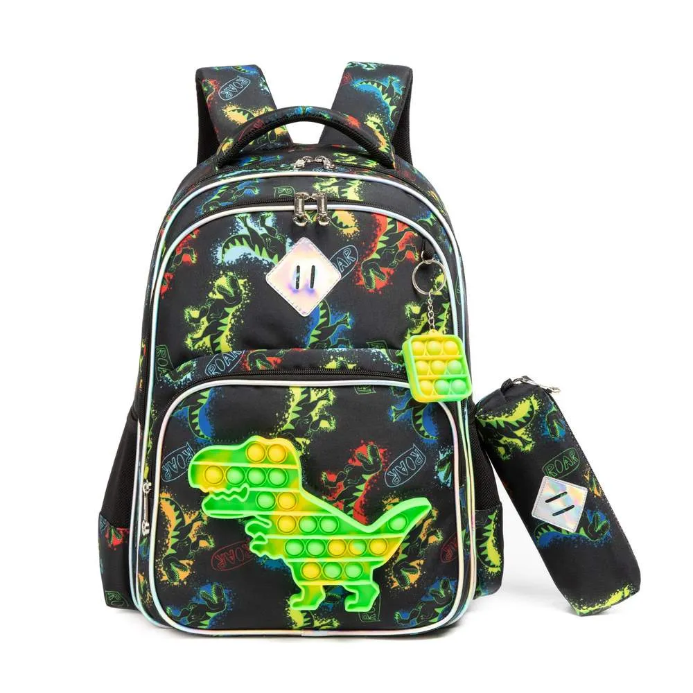 (NET) Dinosaur Design School Bags for Boys With Lunch Bags Set Of 3 Pcs