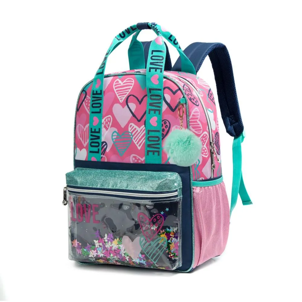 (NET) Sequin School Backpack For Girls Lunch Box Set of 3 Pcs