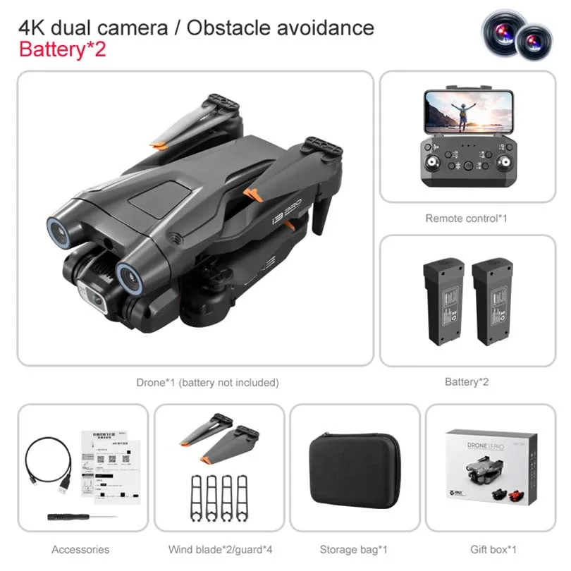 New Drone 4k Hd Dual Camera i3 Pro Obstacle Avoidance Optical Flow Quadcopter Toys