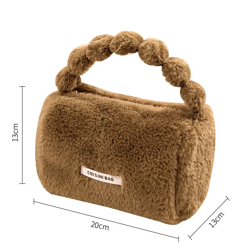 New imitation rabbit velvet carry-on bag, plush portable cosmetic bag, cute fur bag, women's bag