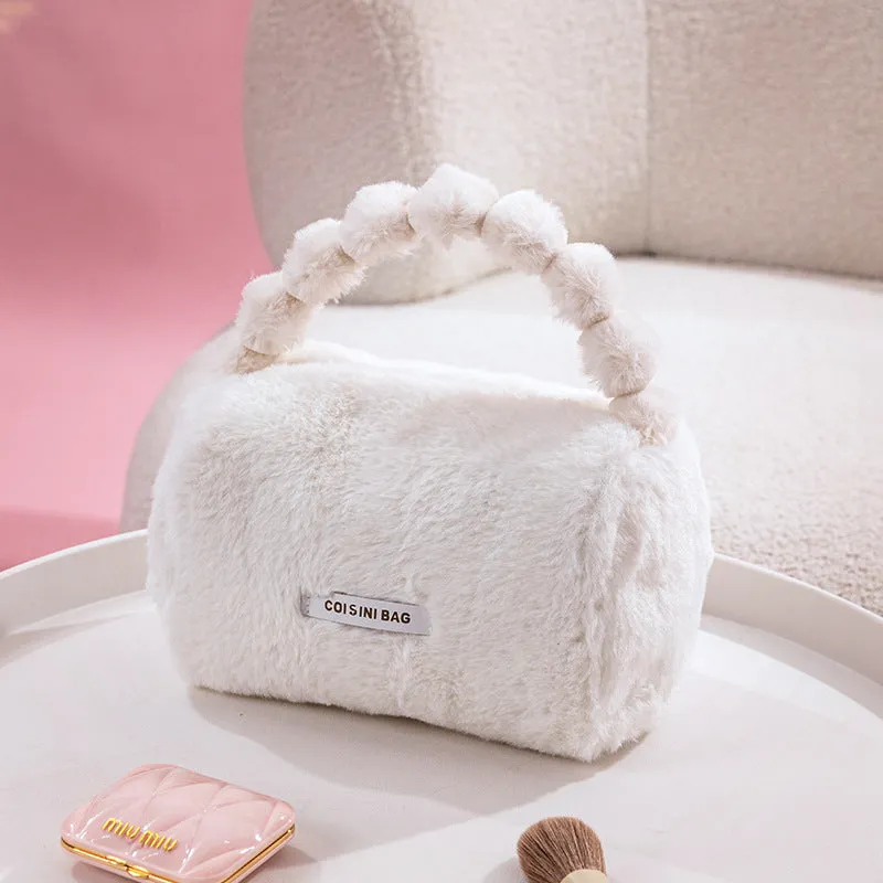 New imitation rabbit velvet carry-on bag, plush portable cosmetic bag, cute fur bag, women's bag