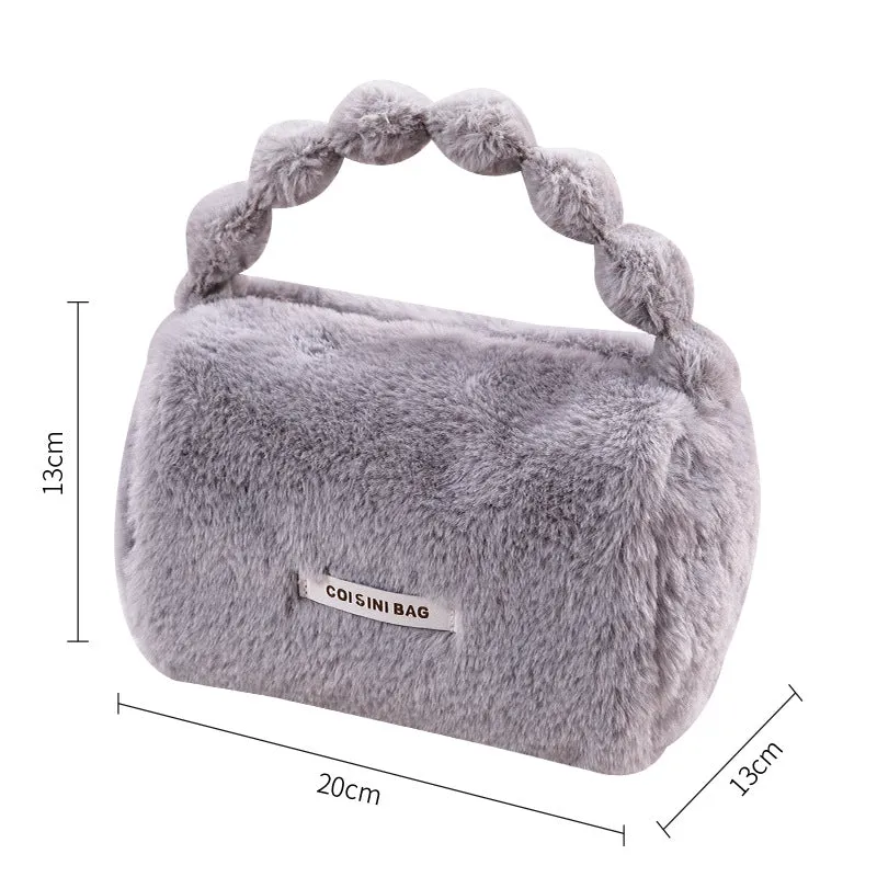 New imitation rabbit velvet carry-on bag, plush portable cosmetic bag, cute fur bag, women's bag