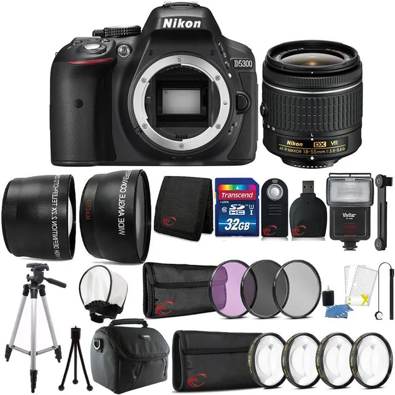 Nikon D5300 24.2MP DSLR Camera with 18-55mm Lens and 32GB Accessory Bundle