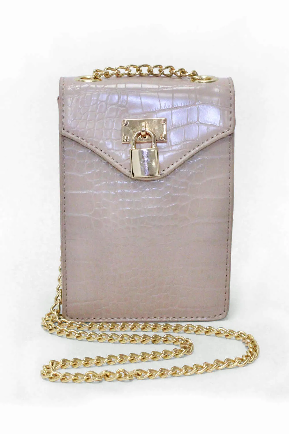 Nude Faux Croc Lock Rectangle Bag